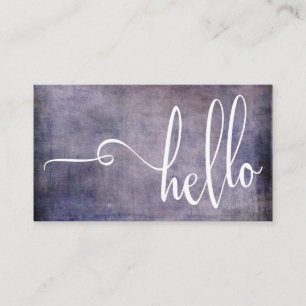 Schöne Hello-Typografie über dunklem Purpur-Grunge Visitenkarte