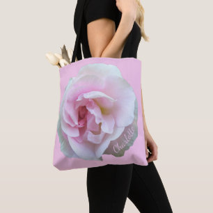 Schöne hellrosa Rose mit individuellem Namen Tasche