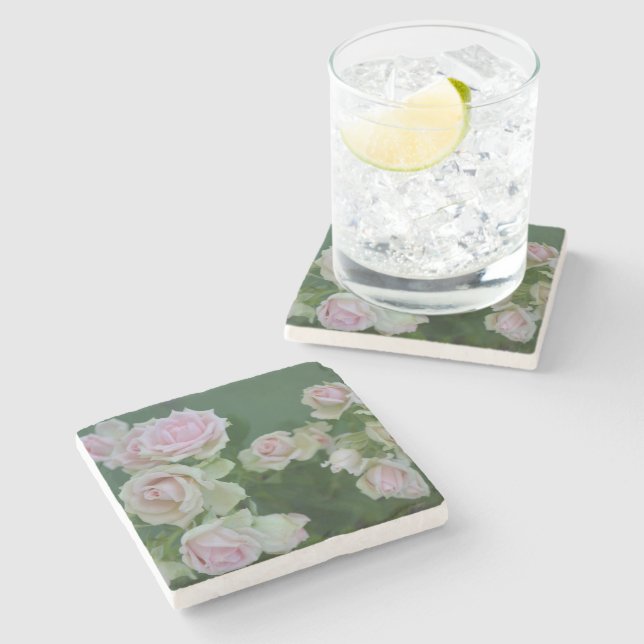 Schöne hellrosa Rose Steinuntersetzer (Seitenansicht)
