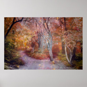 Schöne Herbst-Fantasie-Kunst Waldweg Poster