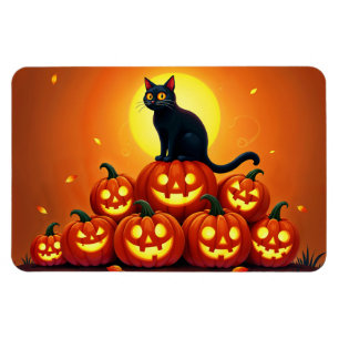 Schöne Herbstnacht mit glühenden Kürbissen Magnet