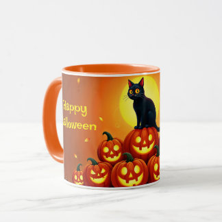 Schöne Herbstnacht mit glühenden Kürbissen Tasse