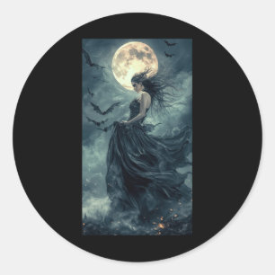 Schöne Hexe Gothic Fantasy Vampire Moonlight 1 Runder Aufkleber