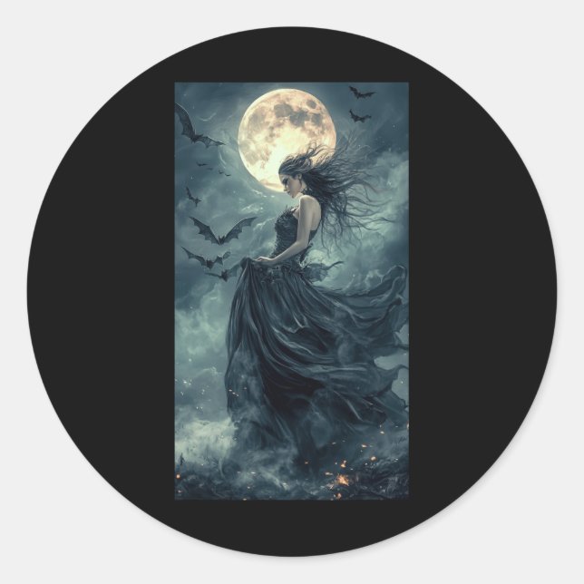 Schöne Hexe Gothic Fantasy Vampire Moonlight 1 Runder Aufkleber (Vorderseite)