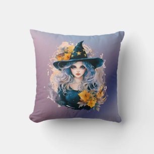 Schöne Hexenhut Sterne Blau Lila Halloween Kissen