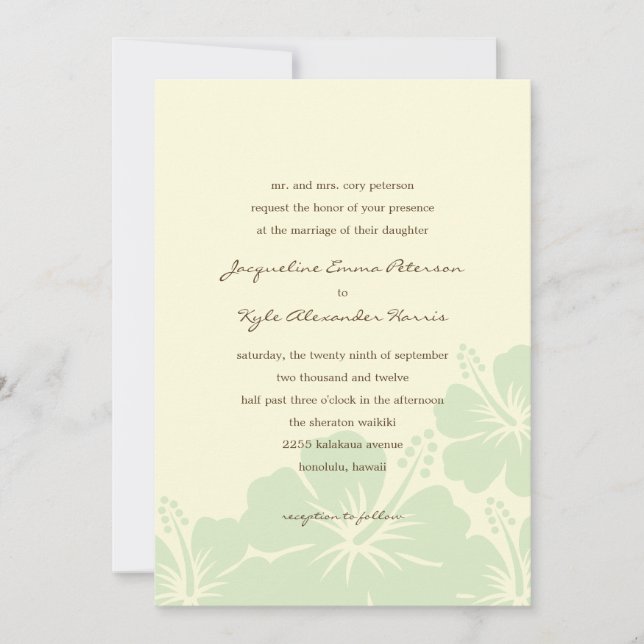 Schöne Hibiskus Hochzeitseinladungen (grün) Einladung (Vorderseite)