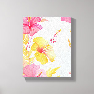 Schöne Hibiskus Tropische Blume Wasserfarbe Leinwanddruck