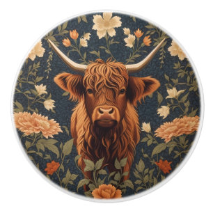 Schöne Highland-Kuh Vintage-Blumenmuster Keramikknauf