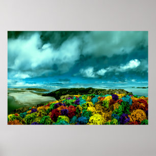 Schöne Himmelskarte mit bunten Felsen Poster