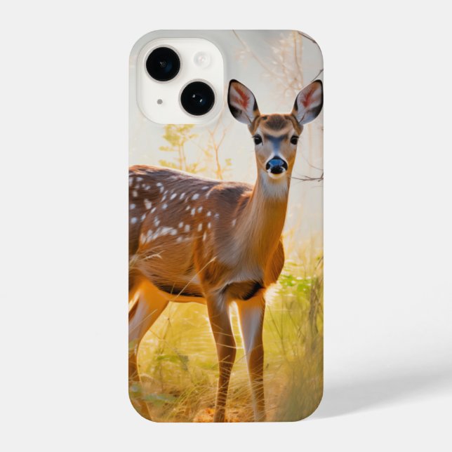 Schöne Hirsche im Waldlandschaftsdesign iPhone 14 Hülle (Rückseite)
