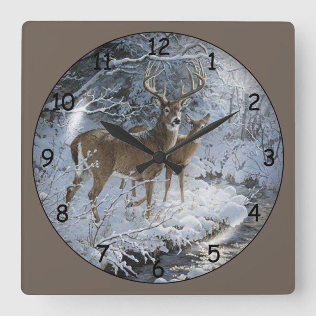 Schöne Hirschfamilie Quadratische Wanduhr (Vorderseite)