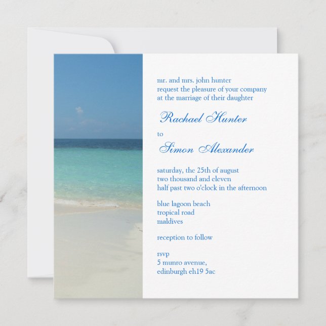 Schöne Hochzeit am Strand Einladung (Vorderseite)