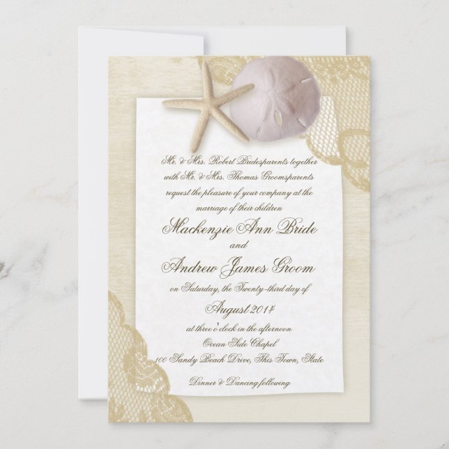 Schöne Hochzeit am Strand Einladung (Vorderseite)