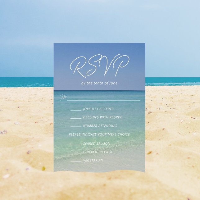 Schöne Hochzeit am Strand mit Wahlmöglichkeiten RSVP Karte (Von Creator hochgeladen)