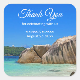 Schöne Hochzeit am Tropischen Meer Quadratischer Aufkleber