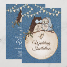 Schöne Hochzeit Blaue Braune Eule Glitter