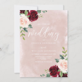 Schöne Hochzeit: Blush & Burgund Elegante Hochzeit Einladung