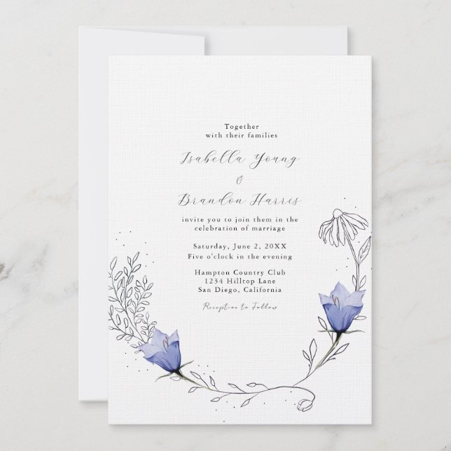 Schöne Hochzeit der Blauen Blume Einladung (Vorderseite)