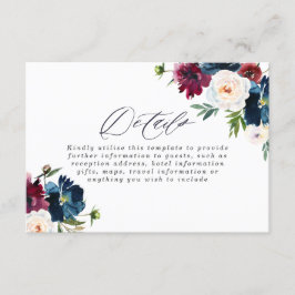 Schöne Hochzeit der Marine Burgundy Red Blush Flor Begleitkarte