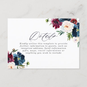Schöne Hochzeit der Marine Burgundy Red Blush Flor Begleitkarte