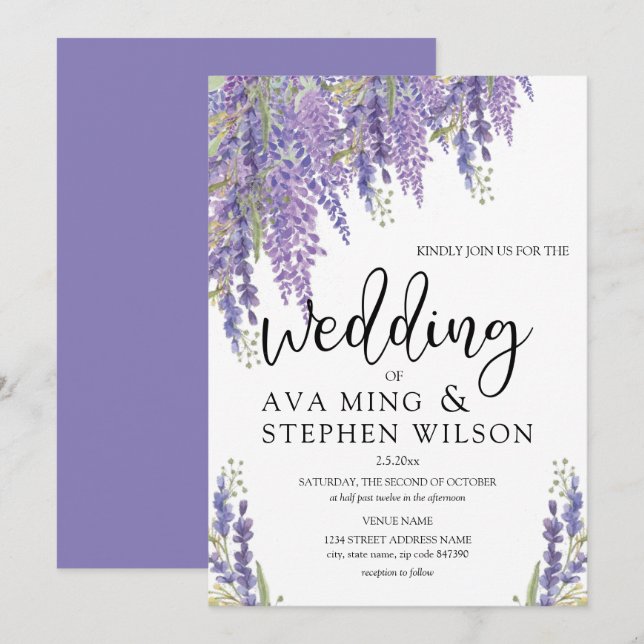 Schöne Hochzeit der Wisteria Einladung (Vorne/Hinten)