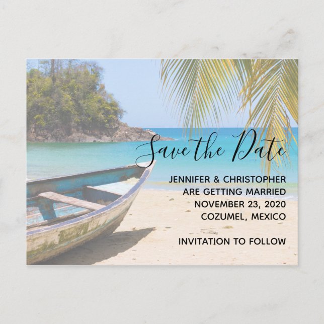 Schöne Hochzeit des tropischen Strandes Save the D Einladungspostkarte (Vorderseite)