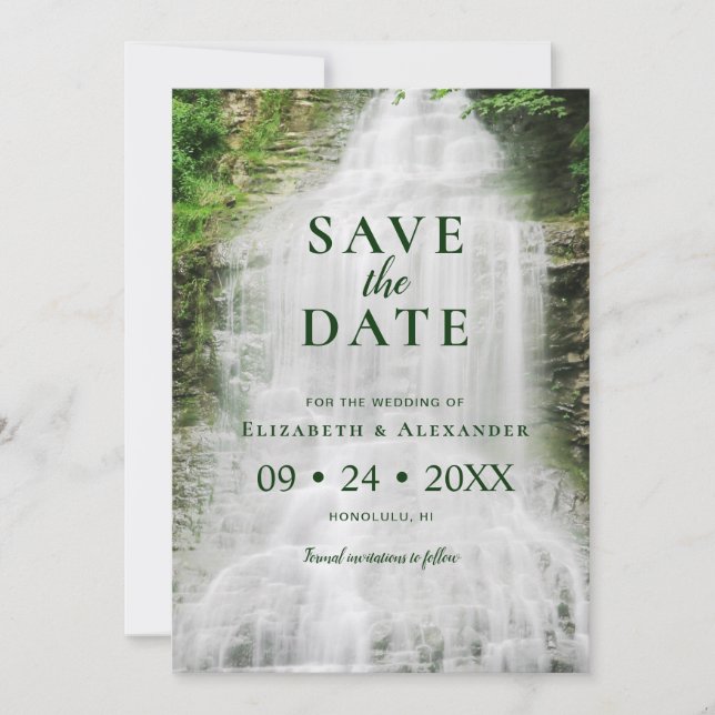 Schöne Hochzeit im Wasserfall Save The Date (Vorderseite)
