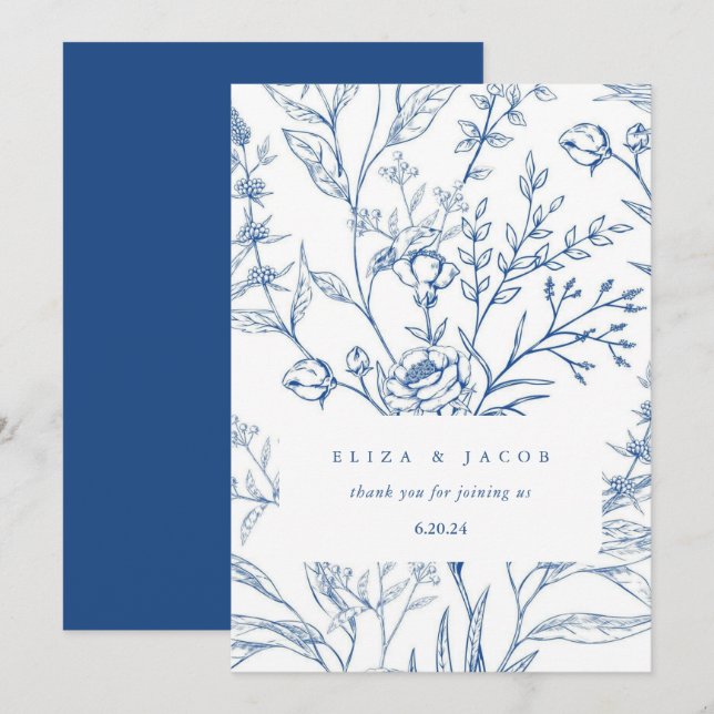 Schöne Hochzeit in Blau und Weiß Dankeskarte (Vorne/Hinten)