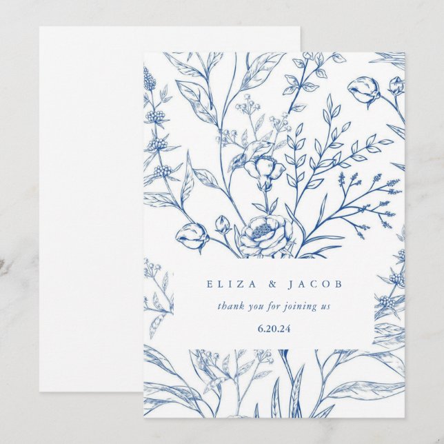 Schöne Hochzeit in Blau und Weiß Dankeskarte (Vorne/Hinten)