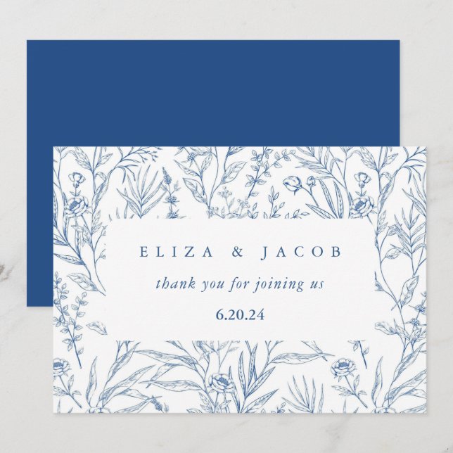 Schöne Hochzeit in Blau und Weiß Dankeskarte (Vorne/Hinten)