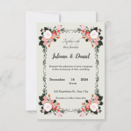 Schöne Hochzeit in Rosa und Weiß mit Blumen Einladung