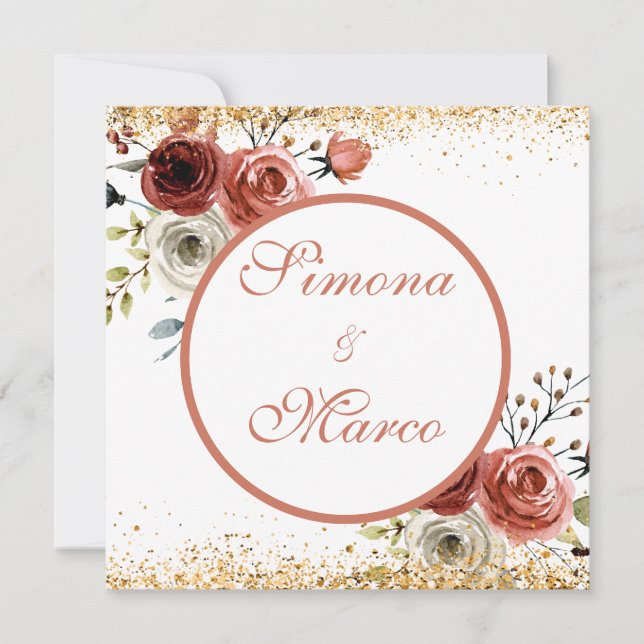 Schöne Hochzeit mit Aquarellfarbe Gold Square Einladung (Vorderseite)