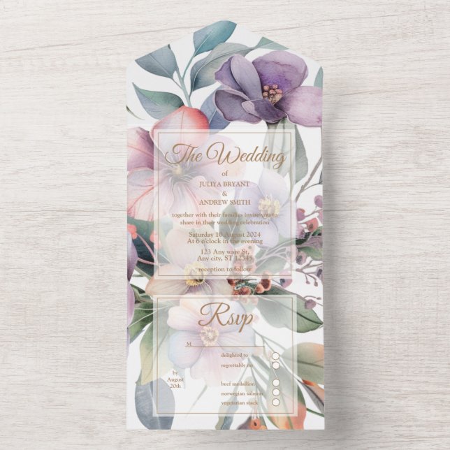 Schöne Hochzeit mit Blumen All In One Einladung (Innen Boden)