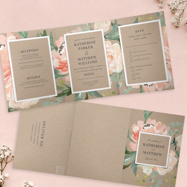 Schöne Hochzeit mit floraler Kraft Dreifach Gefaltete Einladung (Von Creator hochgeladen)
