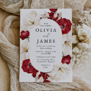 Schöne Hochzeit mit Rot und Weiß Blume Einladung