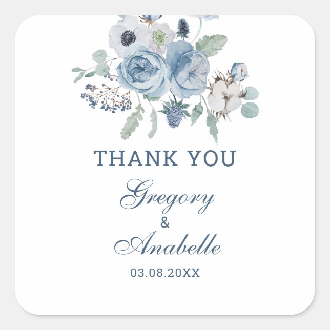 Schöne Hochzeit von Ash Blue Floral Quadratischer Aufkleber (Vorderseite)