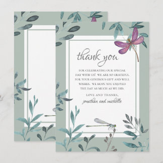 Schöne Hochzeit von Dragonfly und Gartengrüne Dankeskarte