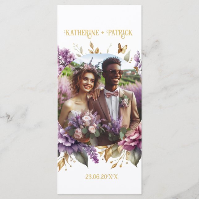 Schöne Hochzeit von Lilac und Lavender Menükarte (Vorderseite)