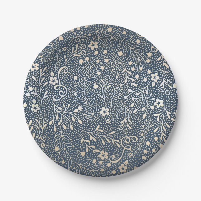Schöne Hochzeit von Navy und Gold Floral Pappteller (Vorderseite)
