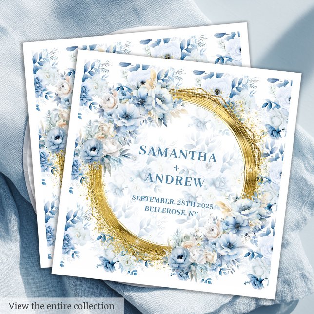 Schöne Hochzeit von Watercolor Light Blue Gold Akz Serviette (Gorgeous Watercolor Light Blue Gold Accent Wedding Paper Dinner Napkins)