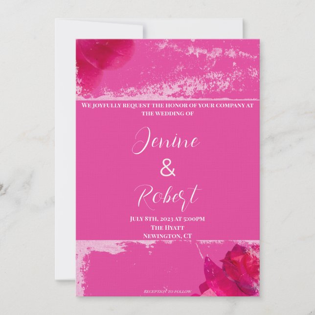Schöne Hochzeitseinladung in heißen Rosa Einladung (Vorderseite)