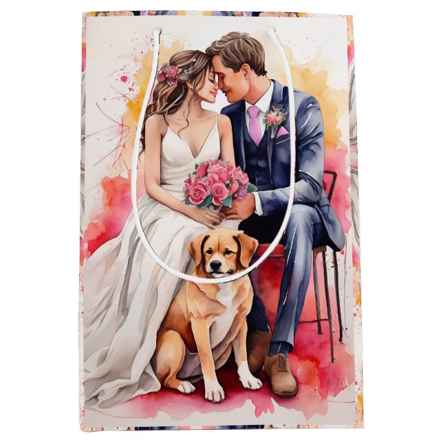 Schöne Hochzeitskuppel Wasserfarbe Mittlere Geschenktüte (Vorderseite)