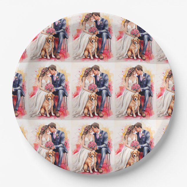 Schöne Hochzeitskuppel Wasserfarbe Pappteller (Vorderseite)