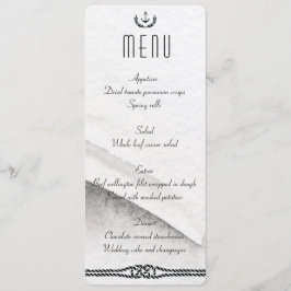 Schöne Hochzeitsmenüs in Grau und Weiß Menükarte