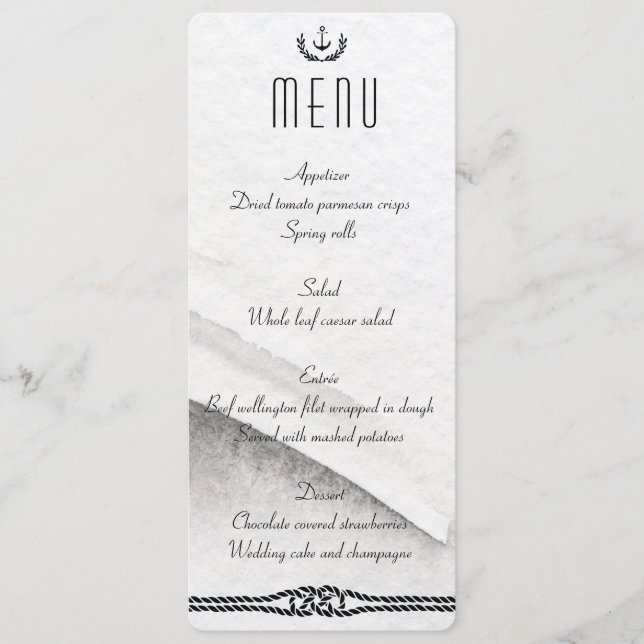 Schöne Hochzeitsmenüs in Grau und Weiß Menükarte (Vorderseite)