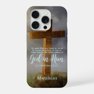 Schöne Holz-Kreuz-Schrift personalisiert iPhone 15 Pro Hülle