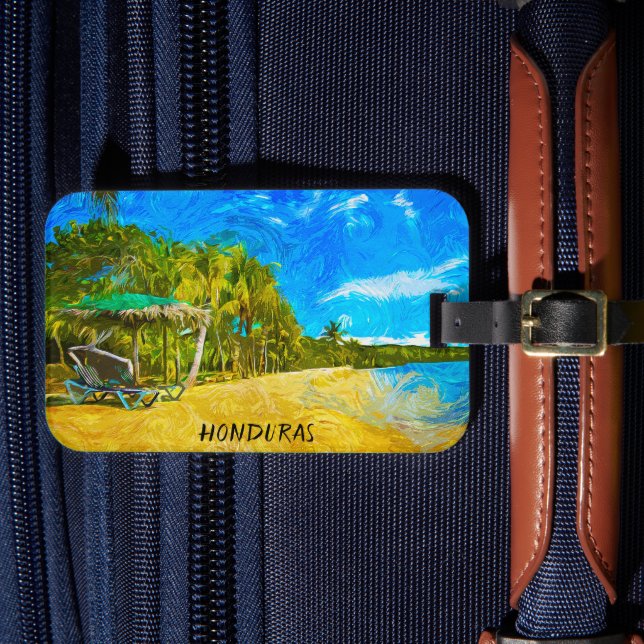 Schöne Honduras Ozean Blick Ölfarbe Gepäckanhänger (Vorderseite Insitu 4)