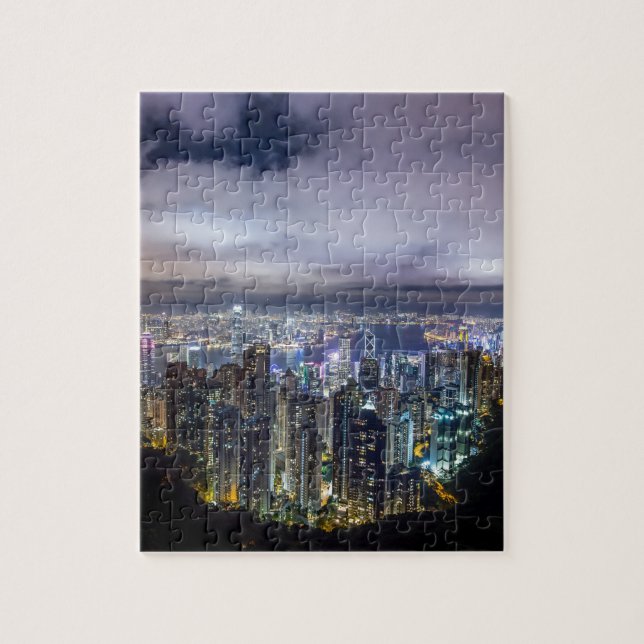 Schöne Hongkong Stadt dunkle Nacht Aussicht (Vertikal)