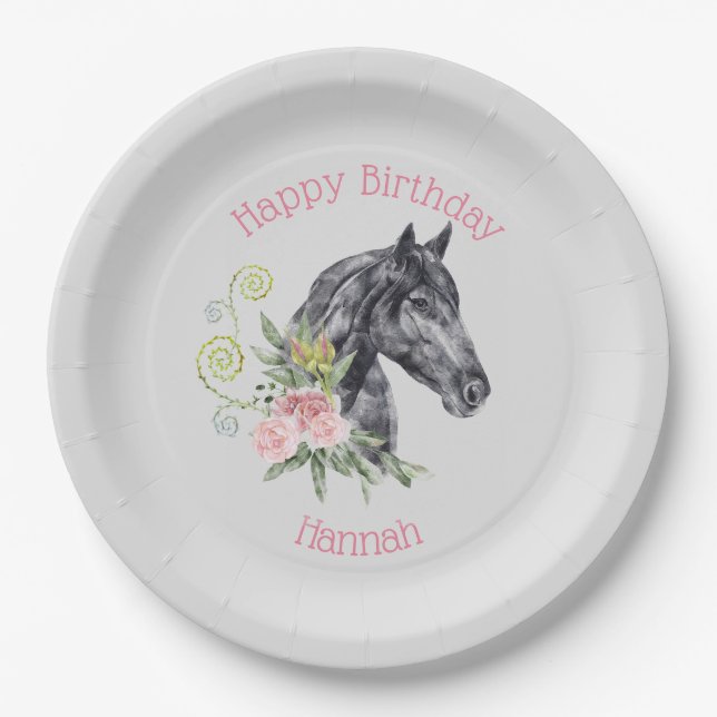 Schöne Horse Illustration - Happy Birthday Pappteller (Vorderseite)