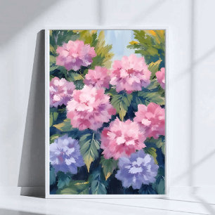 Schöne Hortensienblüten   Florale Aquarellmalerei Poster